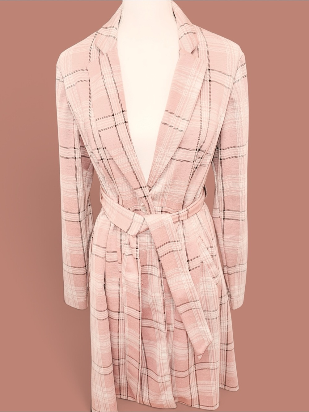 Torrid Belted Pea Coat in Pink Plaid, Fully Lined